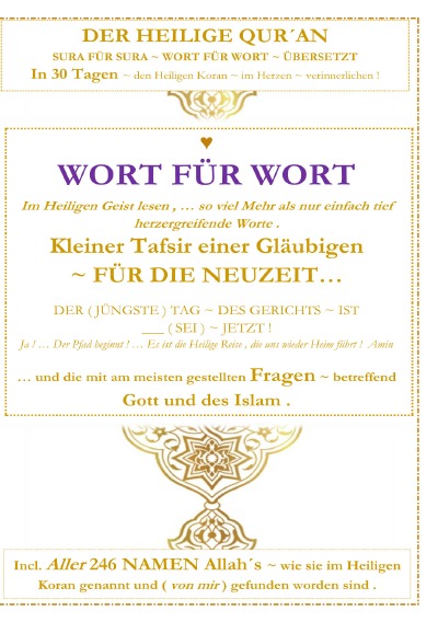 'Cover von Der Heilige Qur´an ~ WORT FÜR WORT ~ in 30 Tagen ~ mit ( allen ) 246 Namen Allahs'-Cover