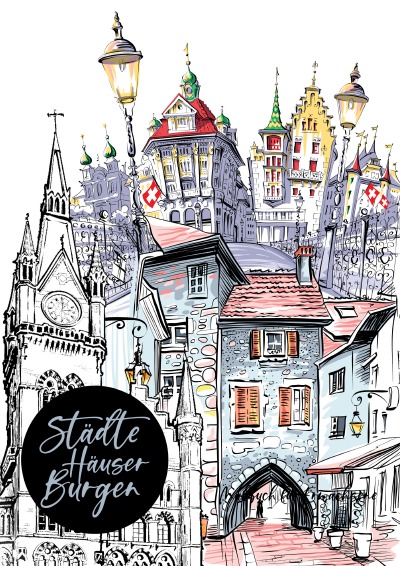 'Städte Häuser Burgen – Malbuch für Erwachsene'-Cover