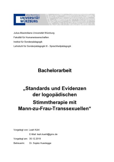 'Standards und Evidenzen der logopädischen Stimmtherapie mit Mann-zu-Frau-Transsexuellen'-Cover