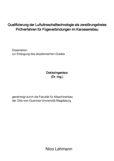 'Cover von Qualifizierung der Luftultraschalltechnologie als zerstörungsfreies Prüfverfahren für Fügeverbindungen im Karosseriebau'-Cover