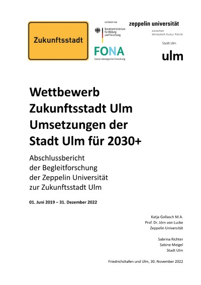 'Wettbewerb Zukunftsstadt Ulm – Umsetzungen der Stadt Ulm für 2030+'-Cover