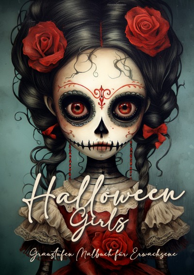 'Halloween Girls Graustufen Malbuch für Ewachsene'-Cover