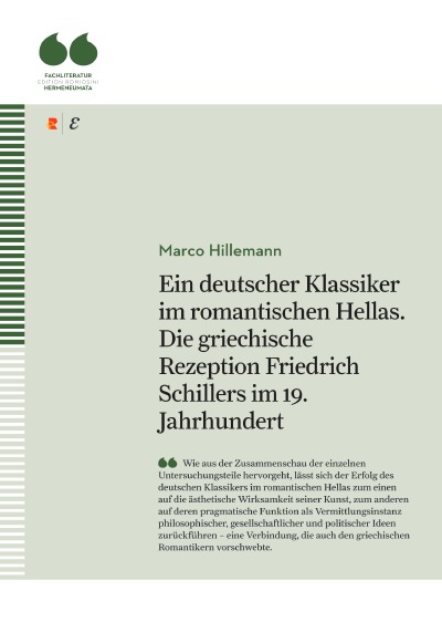 'Ein deutscher Klassiker im romantischen Hellas. Die griechische Rezeption Friedrich Schillers im 19. Jahrhundert'-Cover