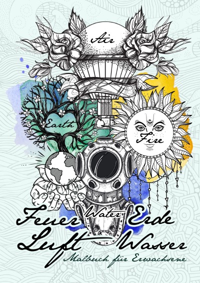 'Cover von Erde Feuer Luft Wasser Malbuch für Erwachsene'-Cover