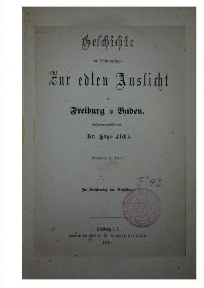 'Geschichte der Freimaurerloge Zur edlen Aussicht 1784-1874'-Cover