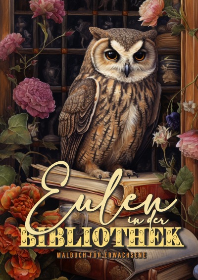 'Cover von Eulen in der Bibliothek Malbuch für Erwachsene'-Cover