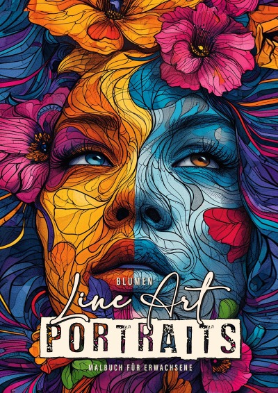 'Cover von Blumen Line Art Portraits Malbuch für Erwachsene'-Cover
