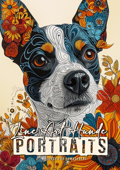 'Cover von Line Art Hunde Portraits Malbuch für Erwachsene'-Cover