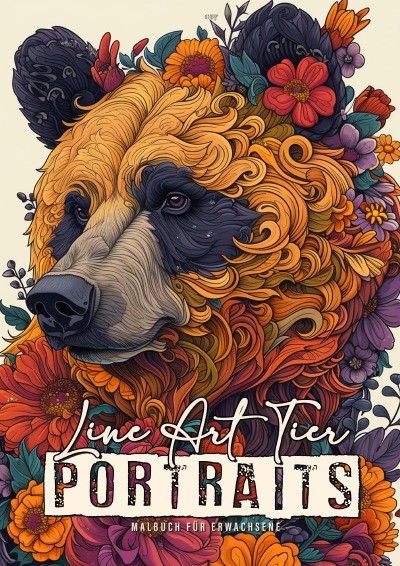 'Cover von Line Art Tier Portraits Malbuch für Erwachsene'-Cover