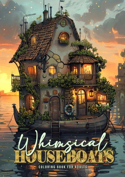 'Cover von Whimsical Houseboats Coloring Book for Adults'-Cover