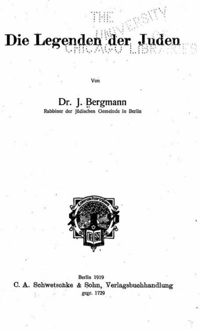 'Cover von Die Legenden der Juden. Von Rabbiner Dr. J. Bergmann.'-Cover
