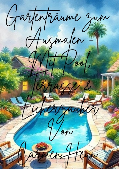 'Cover von „Gartenträume zum Ausmalen- Mit Pool , Terrasse & Lichterzauber von Carmen Heun'-Cover