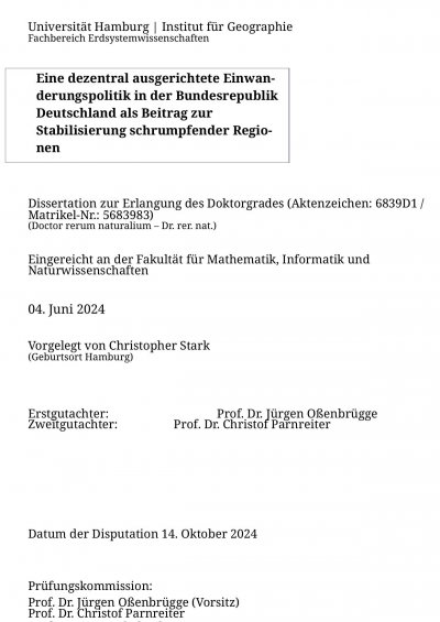 'Cover von Eine de­zen­tral aus­ge­rich­tete  Ein­wan­de­rungs­poli­tik in der  Bun­des­re­pu­blik Deut­sch­land als Beitrag zur Stabilisierung  schrum­pfen­der Re­gio­nen'-Cover