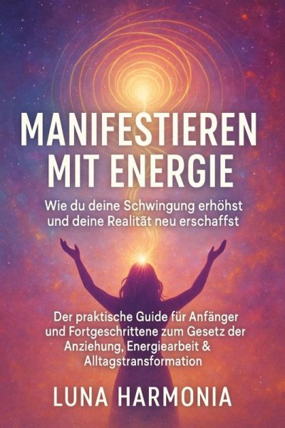 'Cover von „Manifestieren mit Energie – Wie du deine Schwingung erhöhst und deine Realität neu erschaffst“ Untertitel: Der praktische Guide für Anfänger und Fortgeschrittene zum Gesetz der Anziehung, Energiearbeit & Alltagstransformation'-Cover