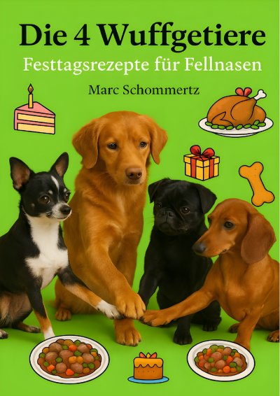 'Cover von Die 4 Wuffgetiere – Festtagsrezepte für Fellnasen'-Cover