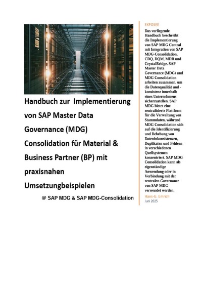 'Cover von Handbuch zur  Implementierung von SAP Master Data Governance (MDG) Consolidation für Material & Business Partner (BP) mit praxisnahen Umsetzungbeispielen'-Cover