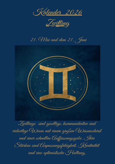 'Cover von Sternzeichen Zwilling Kalender 2026'-Cover
