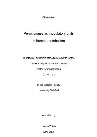 'Cover von Peroxisomes as modulatory units in human metabolism'-Cover
