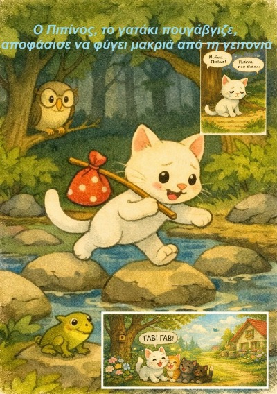 'Cover von Ο Πιπίνος, το γατάκι που γάβγιζε, αποφάσισε να φύγει μακριά από τη γειτονιά'-Cover