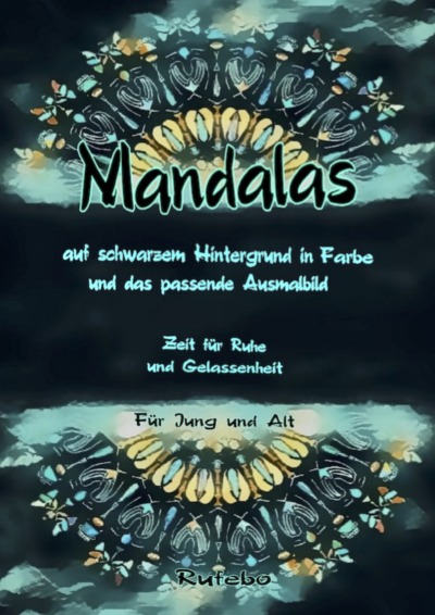 'Cover von Mandalas auf schwarzem Hintergrund in Farbe und das passende Ausmalbild'-Cover