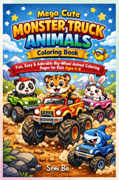 'Cover von Mega Cute Monster Truck Animals Coloring Book'-Cover