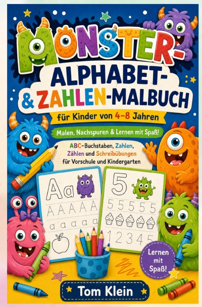 'Cover von Monster-Alphabet- & Zahlen-Malbuch für Kinder von 4–8 Jahren'-Cover