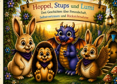 'Cover von Hoppel, Stups und Lumi – Kinderbilderbuch über Freundschaft, Rücksichtnahme und Selbstvertrauen'-Cover