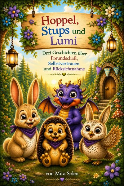 'Cover von Hoppel, Stups und Lumi – Kinderbilderbuch über Freundschaft, Selbstvertrauen und Rücksichtnahme'-Cover