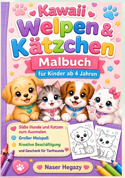 'Cover von Kawaii Welpen & Kätzchen Malbuch für Kinder ab 4 Jahren'-Cover
