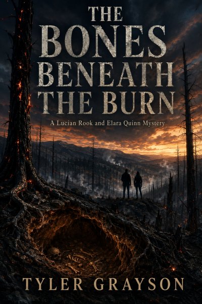 'Cover von The Bones Beneath the Burn — A Lucian Rook and Elara Quinn Mystery'-Cover