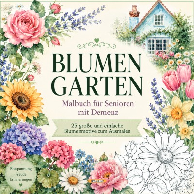 'Cover von Blumengarten – Malbuch für Senioren mit Demenz'-Cover