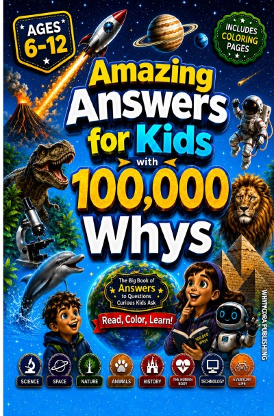'Cover von Amazing Answers for Kids With 100,000 Whys: The Big Book of Answers to Questions Curious Kids Ask About Science, Space, Nature, Animals, History, The Human Body, Technology & AI, and Everyday Life'-Cover