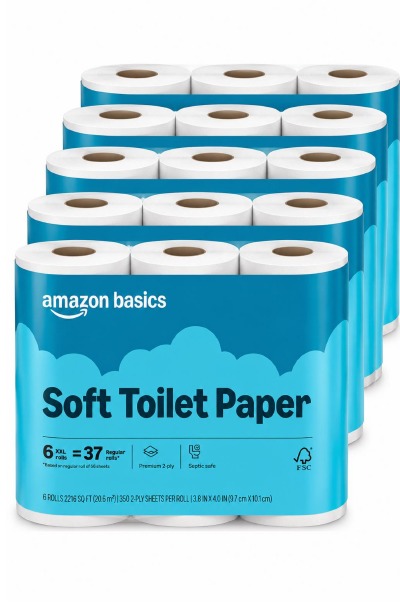 'Cover von Amazon Basics 2-Ply Soft Toilet Paper, 30 Rolls (5 Packs of 6), 350 Sheets per Roll, Septic Safe, Equivalent to 185 Regular Rolls'-Cover