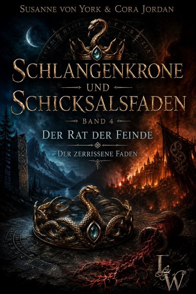 'Cover von Schlangenkrone und Schicksalsfaden – Ein Mythos zwischen zwei Welten – Buch  4 – Der Rat der Feinde – Der Zerrissene Faden'-Cover