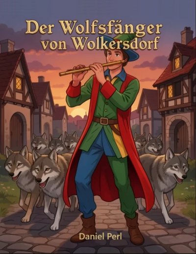 'Cover von Der Wolfsfänger von Wolkersdorf – Ein mahnendes Märchen Kinderbuch aus Nürnberg Franken Schwabach Wolkersdorf in Anlehnung an den Rattenfänger von Hameln'-Cover