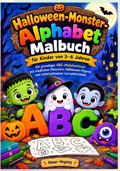 'Cover von Halloween-Monster-Alphabet-Malbuch für Kinder von 3–6 Jahren'-Cover