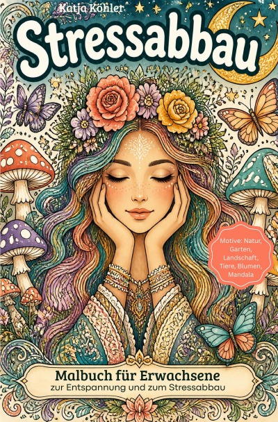 'Cover von Malbuch für Erwachsene zur Entspannung und zum Stressabbau Motive: Natur, Garten, Landschaft, Tiere, Blumen, Mandala'-Cover