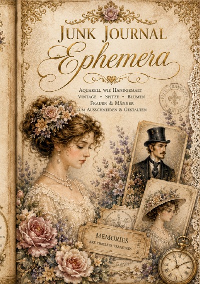 'Cover von Junk Journal Ephemera Buch A4 80 Seiten Vintage Tags Spitze Blumen Scrapbooking'-Cover