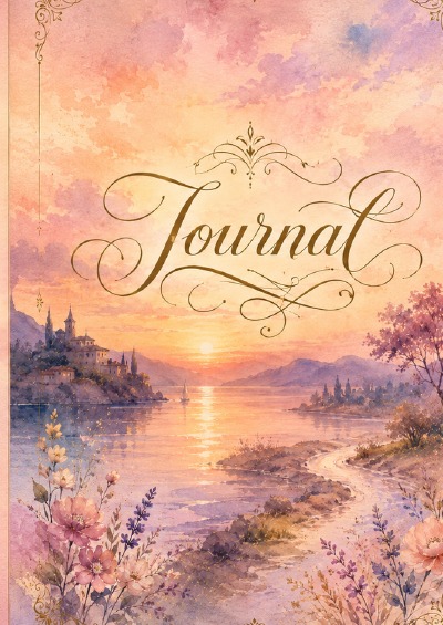 'Cover von Journal A5 – 200 Seiten | Aquarell Sonnenuntergang | Tagebuch & Notizbuch'-Cover