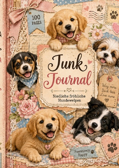 'Cover von Junk Journal – Niedliche fröhliche Hundewelpen'-Cover