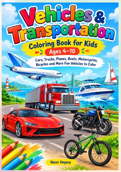 'Cover von Vehicles & Transportation Coloring Book for Kids Ages 4–10'-Cover