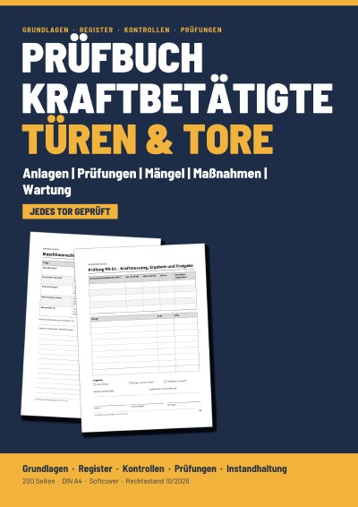 'Cover von Prüfbuch kraftbetätigte Türen & Tore'-Cover