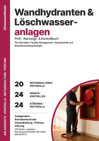 'Cover von Wandhydranten & Löschwasseranlagen – Prüf-, Wartungs- & Kontrollbuch'-Cover