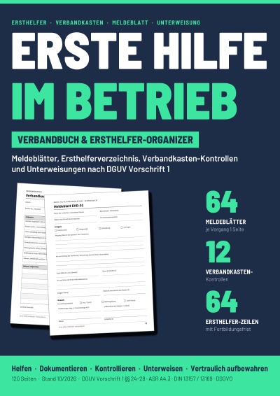 'Cover von Erste Hilfe im Betrieb – Verbandbuch & Ersthelfer-Organizer'-Cover
