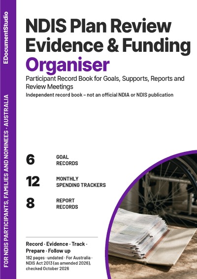 'Cover von NDIS Plan Review Evidence & Funding Organiser'-Cover