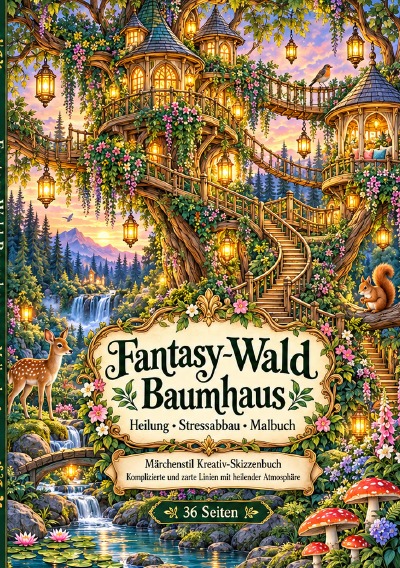 'Cover von Fantasy-Wald Baumhaus Ausmalbuch'-Cover