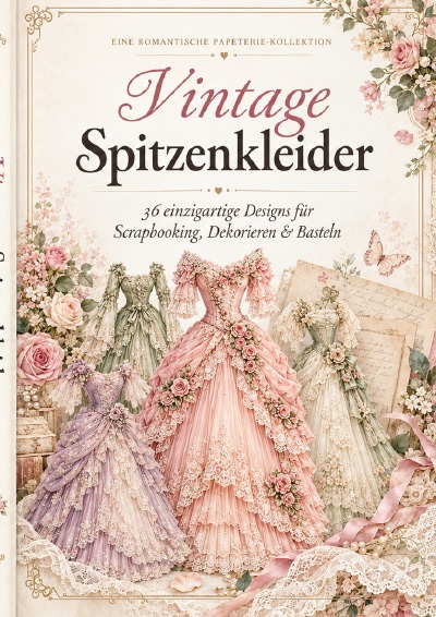 'Cover von Vintage Spitzenkleider Bastelbuch A4 – 36 Designs – Scrapbooking & Junk Journal'-Cover