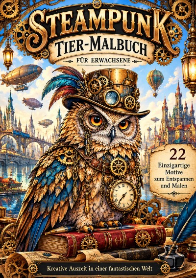 'Cover von Steampunk-Tier-Malbuch für Erwachsene'-Cover