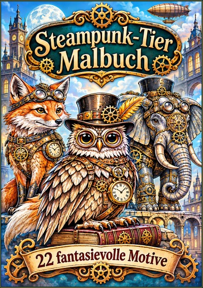 'Cover von Steampunk-Tier-Malbuch'-Cover