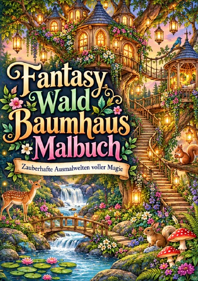 'Cover von Fantasy Wald Baumhaus Malbuch'-Cover